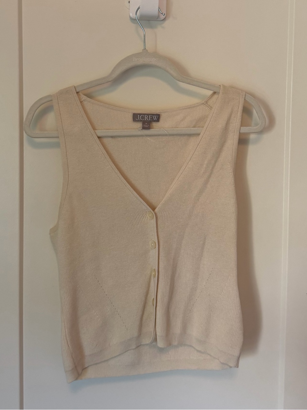 J. Crew Cream Knit V-Neck Button Tank